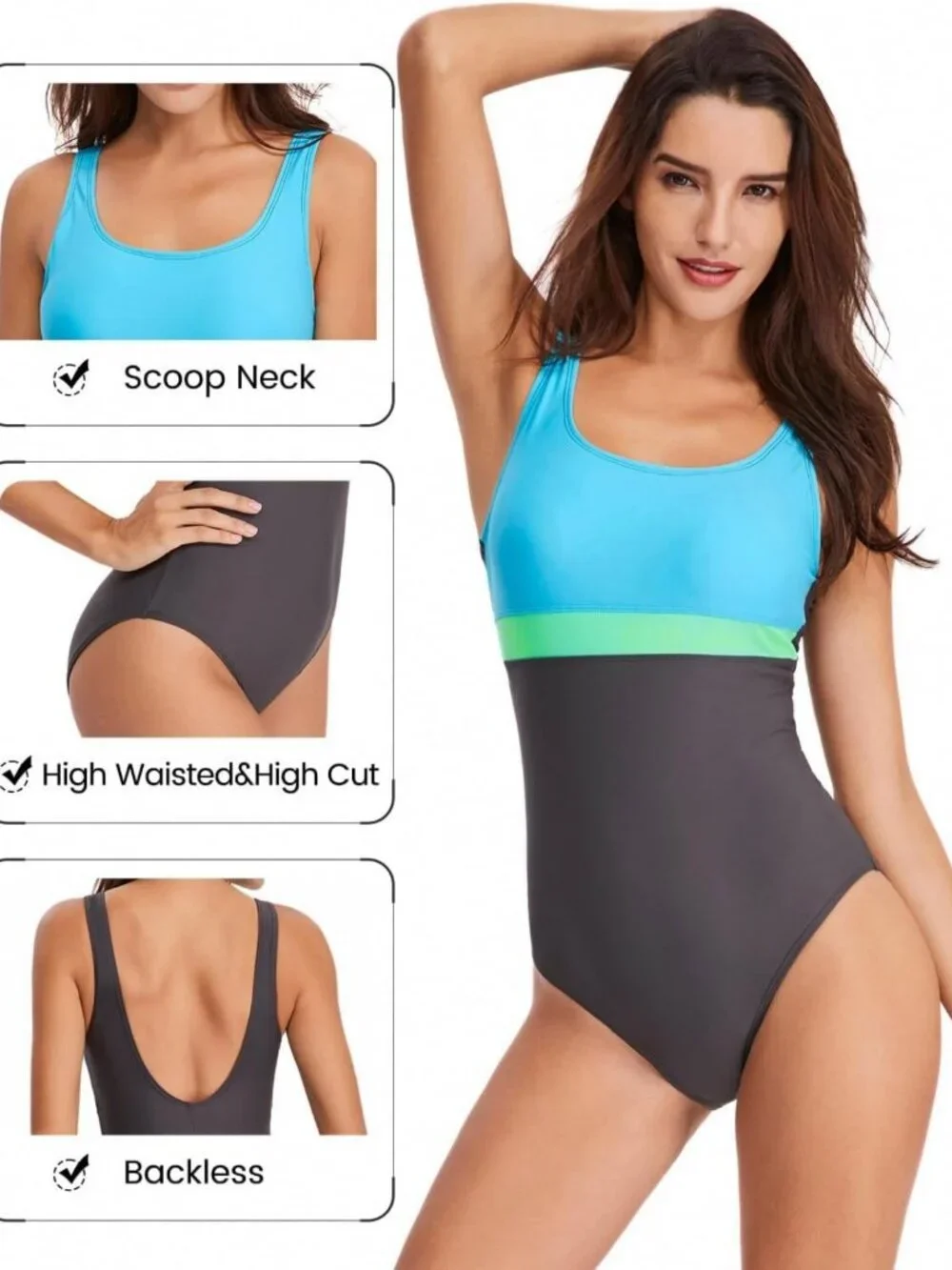 Scoop Neck U-Back Women's Athletic One-Piece Swimsuit for Training & Fitness